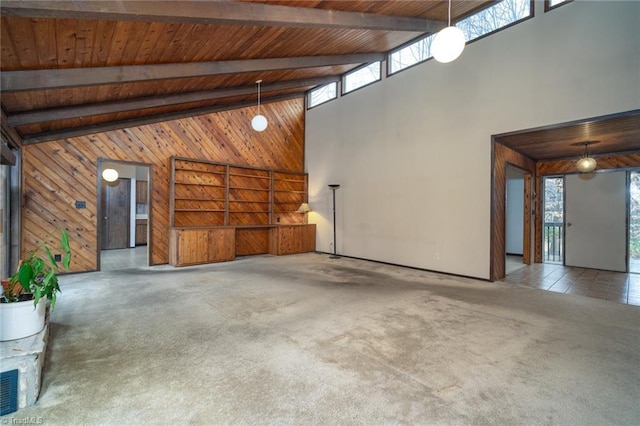 garage with wood walls and wood ceiling