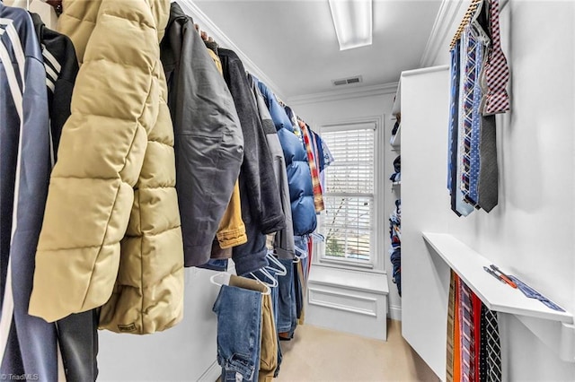 walk in closet with carpet flooring and visible vents