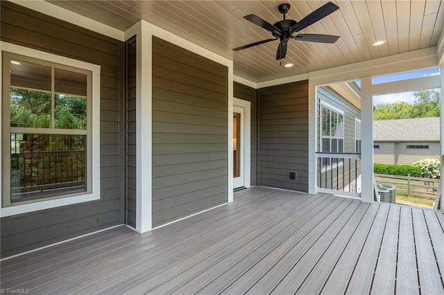 wooden terrace with ceiling fan