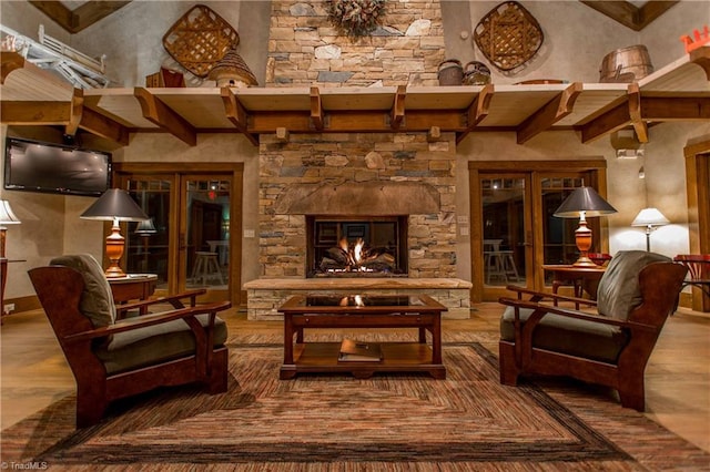 sitting room featuring a fireplace