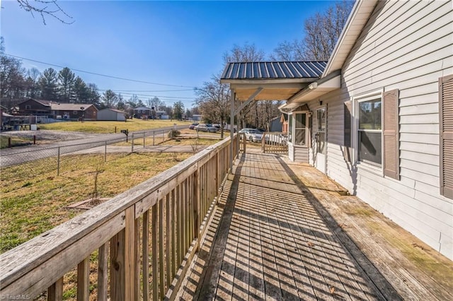 wooden deck featuring fence and a lawn