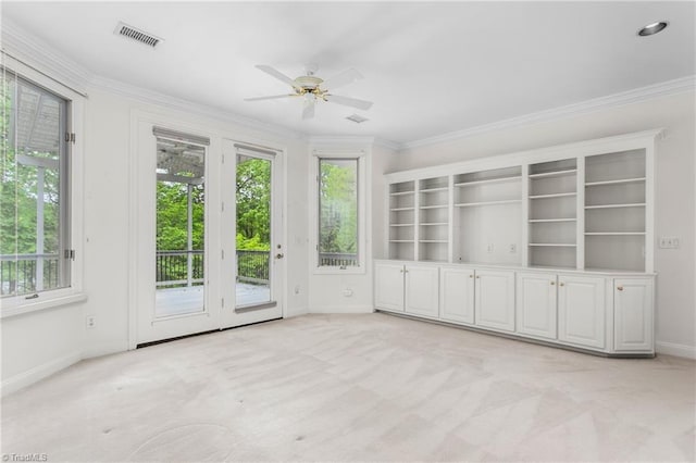 unfurnished sunroom with visible vents and french doors