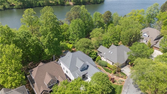 bird's eye view with a residential view and a water view
