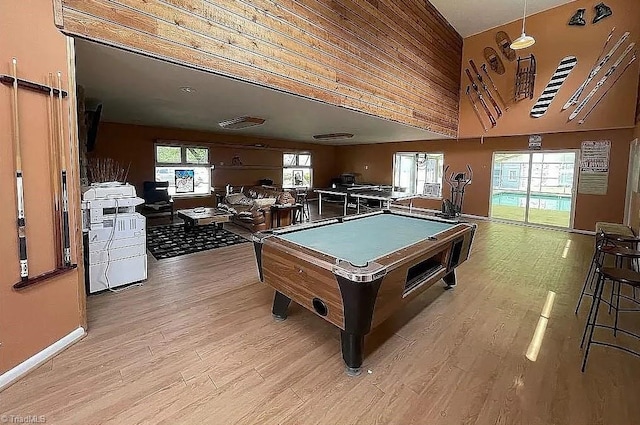 recreation room featuring billiards and light hardwood / wood-style flooring