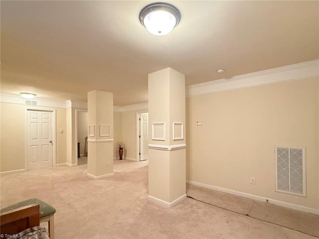 carpeted empty room with ornamental molding