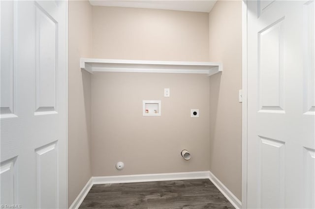 512 Guilford Ave, High Point, NC 27262 - laundry room featuring washer hookup, electric dryer hookup, dark wood-type flooring, and baseboards