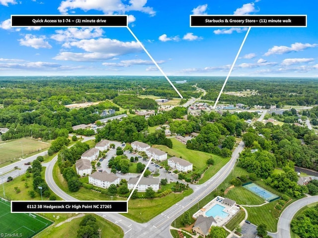 6112 Hedgecock Cir Unit 3B, High Point, NC 27265 - bird's eye view of a heavily wooded area and a pool area