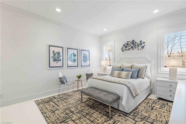 bedroom with crown molding