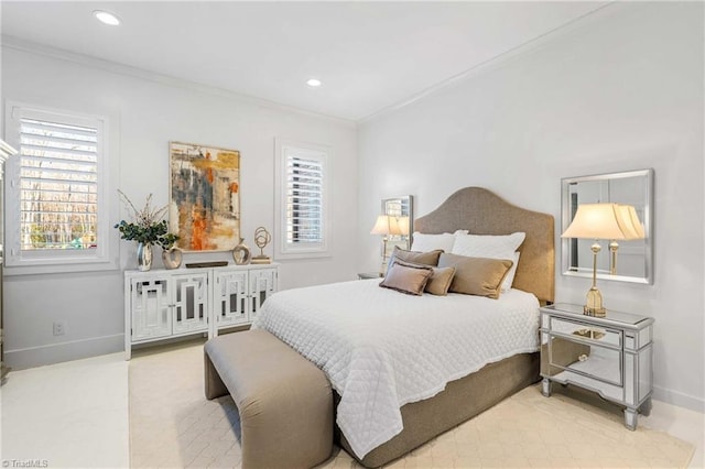 bedroom with ornamental molding