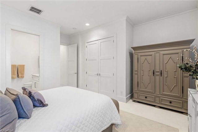 bedroom with ornamental molding