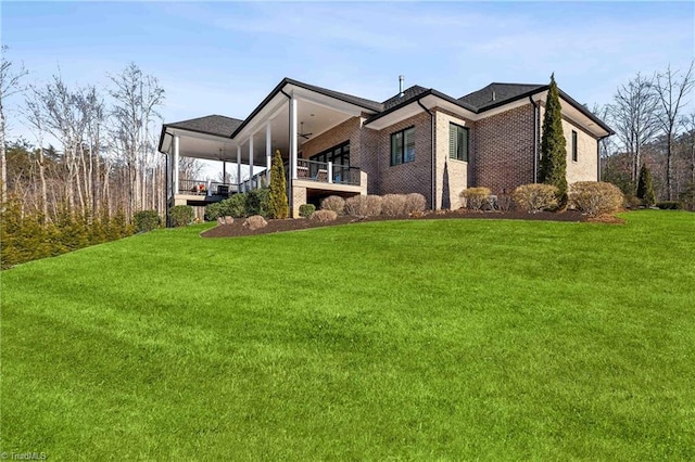 view of property exterior featuring a lawn and a porch