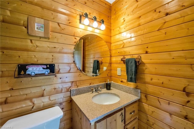 240 Deer Knoll Dr, Piney Creek, NC 28663 - bathroom with wooden walls and vanity