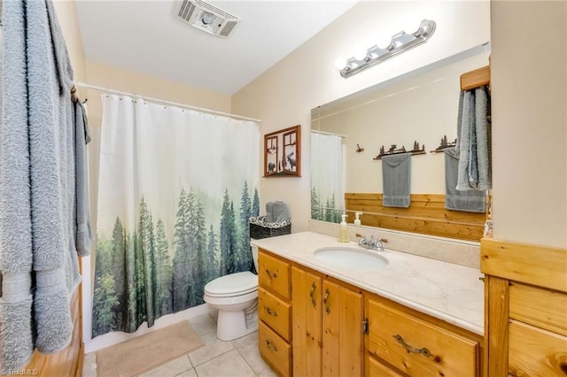 240 Deer Knoll Dr, Piney Creek, NC 28663 - bathroom with vanity, tile patterned floors, and a shower with curtain