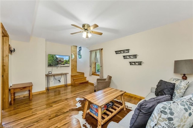 240 Deer Knoll Dr, Piney Creek, NC 28663 - living area with ceiling fan, stairs, and light wood-style floors