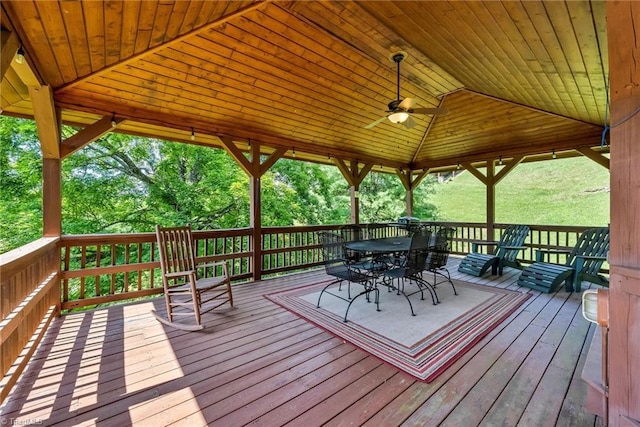 240 Deer Knoll Dr, Piney Creek, NC 28663 - wooden terrace featuring outdoor dining area and a ceiling fan