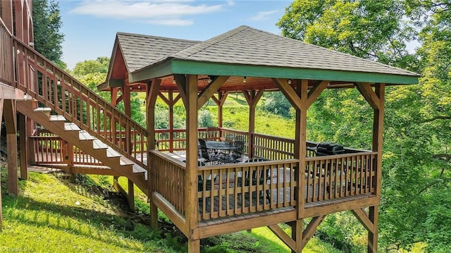 240 Deer Knoll Dr, Piney Creek, NC 28663 - deck featuring outdoor dining space and stairs