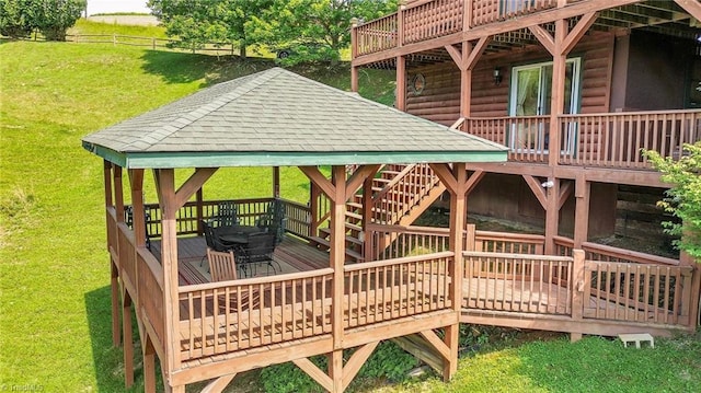 240 Deer Knoll Dr, Piney Creek, NC 28663 - wooden deck featuring a gazebo and a yard