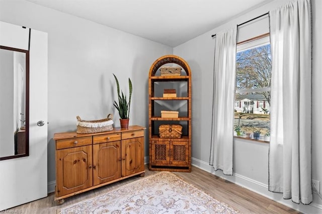 living area with light hardwood / wood-style floors