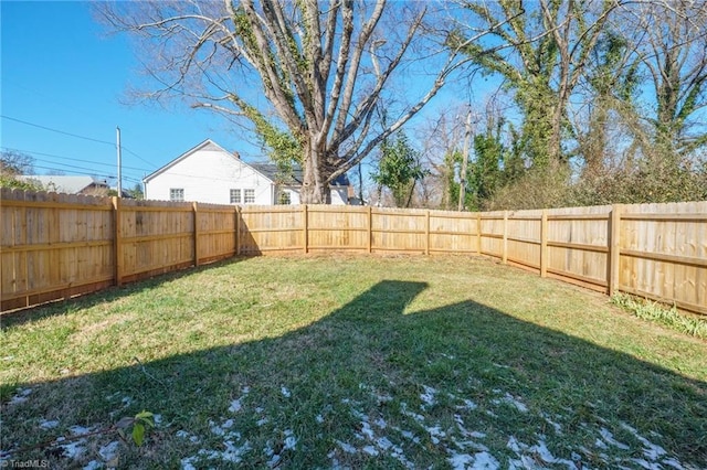 view of yard with a fenced backyard