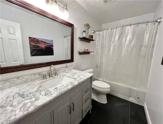 4003 Honey Locust Ct, Greensboro, NC 27410 - full bathroom featuring vanity, toilet, shower / bath combo with shower curtain, and tile patterned floors
