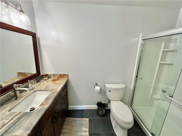 4003 Honey Locust Ct, Greensboro, NC 27410 - bathroom featuring toilet, vanity, a shower stall, and tile patterned floors