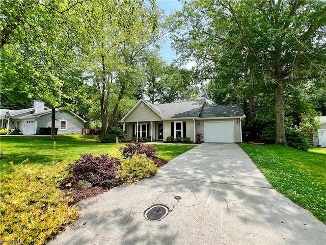 4003 Honey Locust Ct, Greensboro, NC 27410 - ranch-style home featuring a garage, concrete driveway, and a front lawn