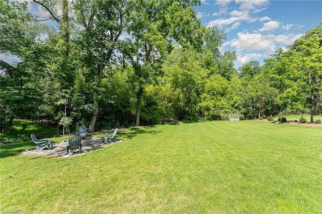 817 Jefferson Rd, Greensboro, NC 27410 - view of green lawn with a fire pit and a patio area
