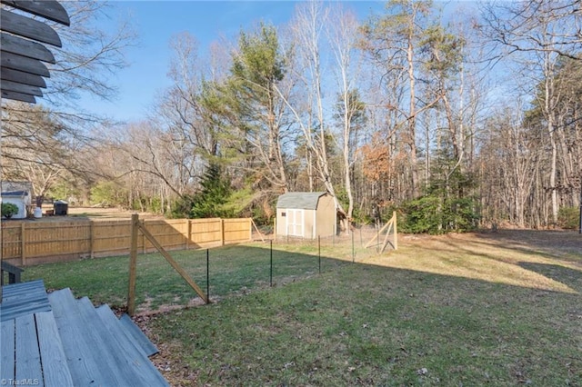 view of yard with a storage shed