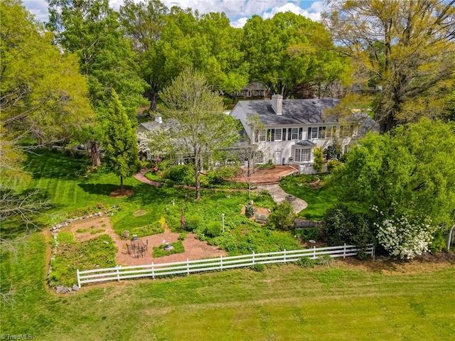 birds eye view of property with a rural view