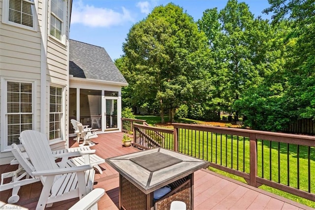 1905 Regents Park Ln, Greensboro, NC 27455 - wooden terrace with a sunroom and a yard