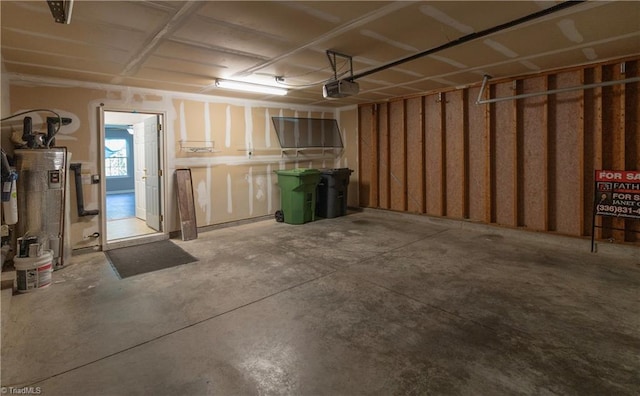 garage featuring a garage door opener and gas water heater