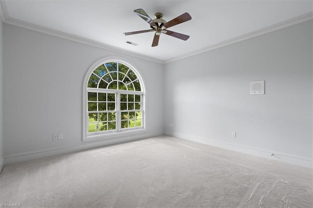 spare room featuring ornamental molding, carpet, and baseboards