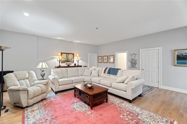 living room featuring light wood-type flooring