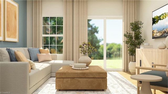 sitting room featuring plenty of natural light and wood finished floors