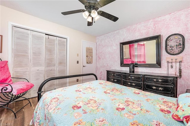 6517 Benson Ln, Pfafftown, NC 27040 - bedroom featuring wood finished floors, a closet, and a ceiling fan