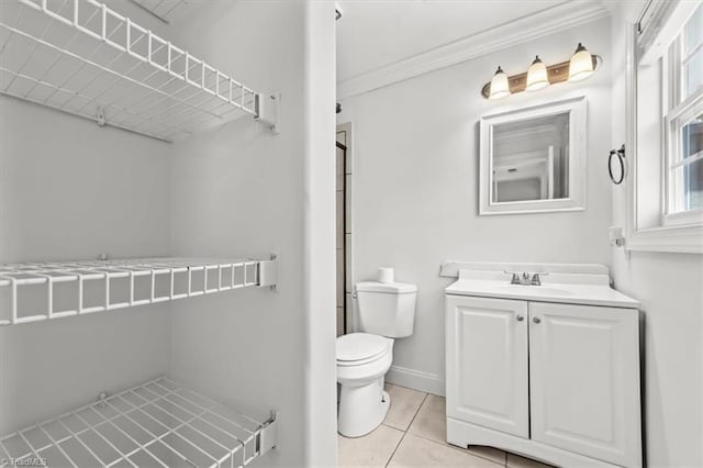 3523 Riverside Dr, Greensboro, NC 27406 - full bath with baseboards, ornamental molding, toilet, tile patterned floors, and vanity