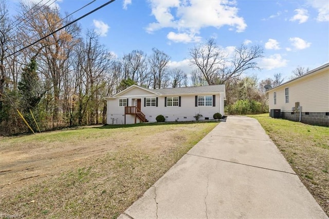 3523 Riverside Dr, Greensboro, NC 27406 - view of front of property featuring driveway, a front yard, crawl space, and central AC unit