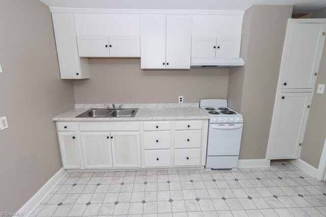 kitchen featuring white cabinetry, sink, and white electric stove