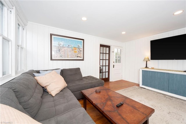 living area featuring recessed lighting and wood finished floors