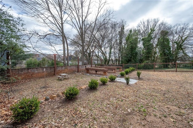 view of yard with fence and a vegetable garden