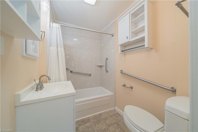 4065 Leo St, Winston-Salem, NC 27105 - bathroom featuring shower / tub combo, toilet, vanity, and baseboards