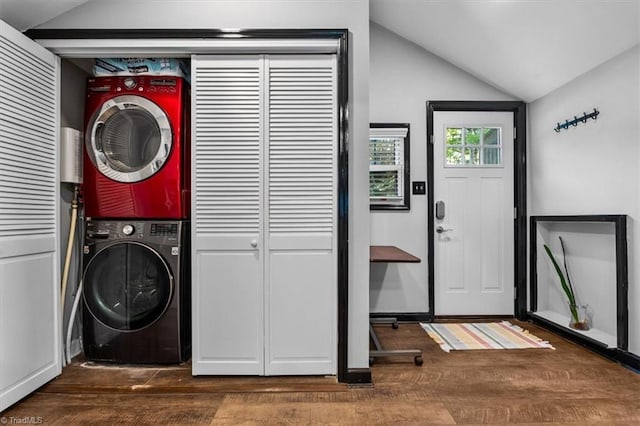 1449 NC Highway 150 W, Summerfield, NC 27358 - laundry area featuring stacked washer / drying machine and dark wood-style floors