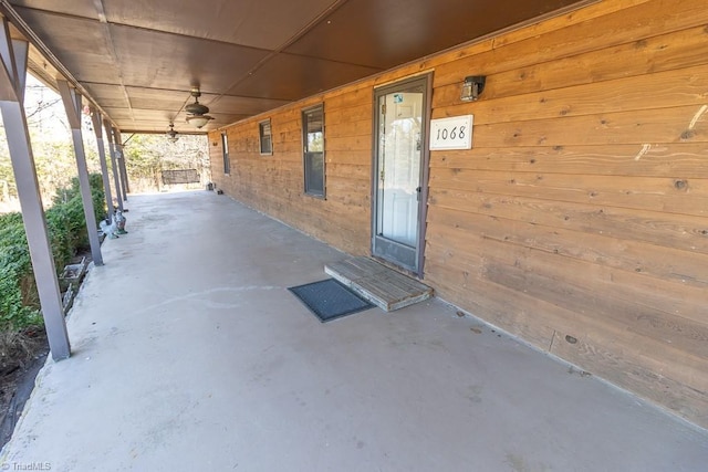 view of patio with a ceiling fan