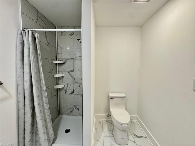 1101 Forrest St, High Point, NC 27262 - full bathroom with marble look tiles, baseboards, toilet, and a stall shower