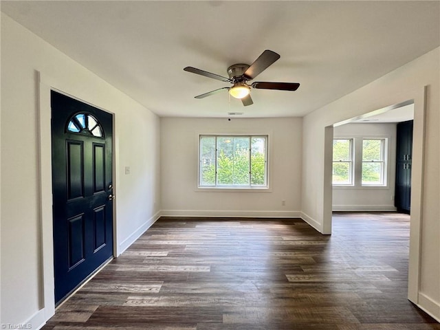 1101 Forrest St, High Point, NC 27262 - foyer with dark wood-style flooring, a ceiling fan, and baseboards