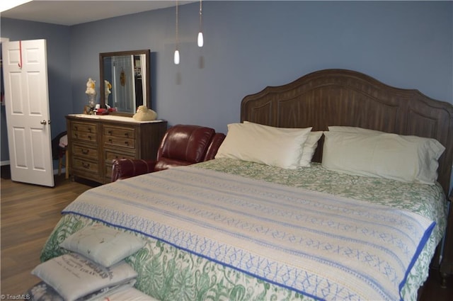 bedroom with dark hardwood / wood-style flooring