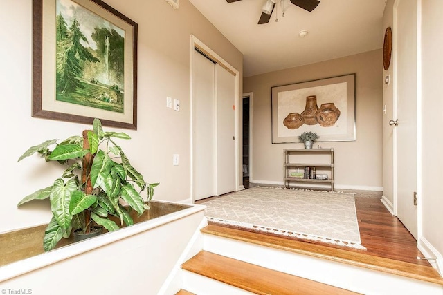 corridor with hardwood / wood-style flooring