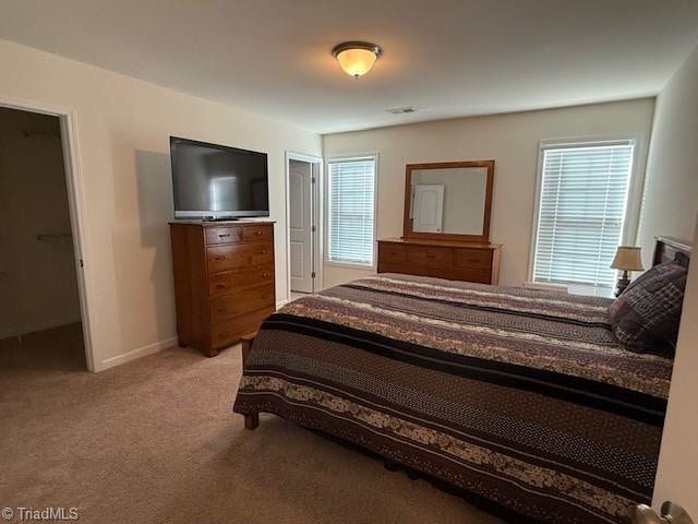 carpeted bedroom with multiple windows