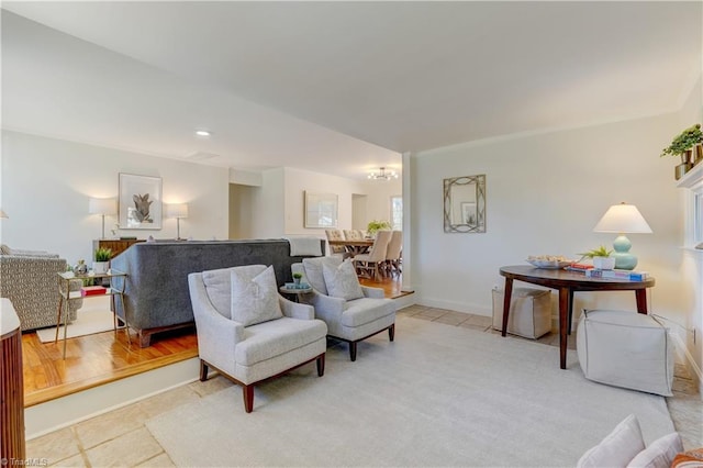 living room with light tile patterned floors