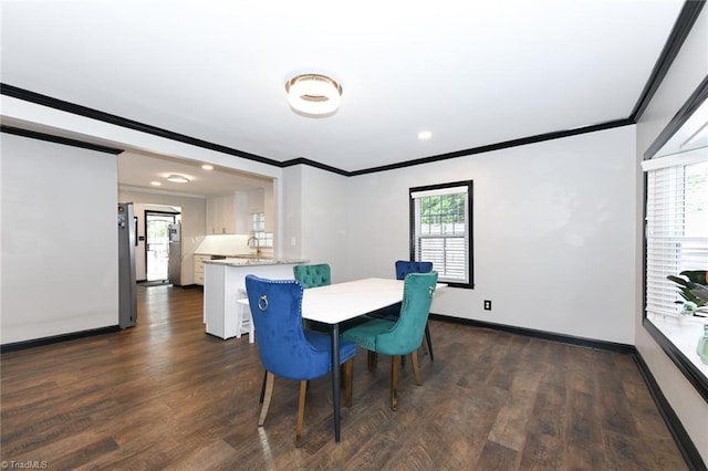 1449 NC Highway 150, Summerfield, NC 27358 - dining room with ornamental molding, dark wood-style floors, baseboards, and recessed lighting